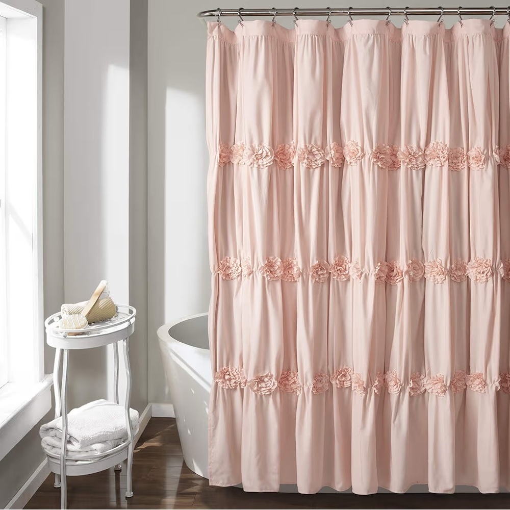 Lush Decor Darla Shower Curtain Single Blush -Flower Fabric Vintage Decor 72x72”
